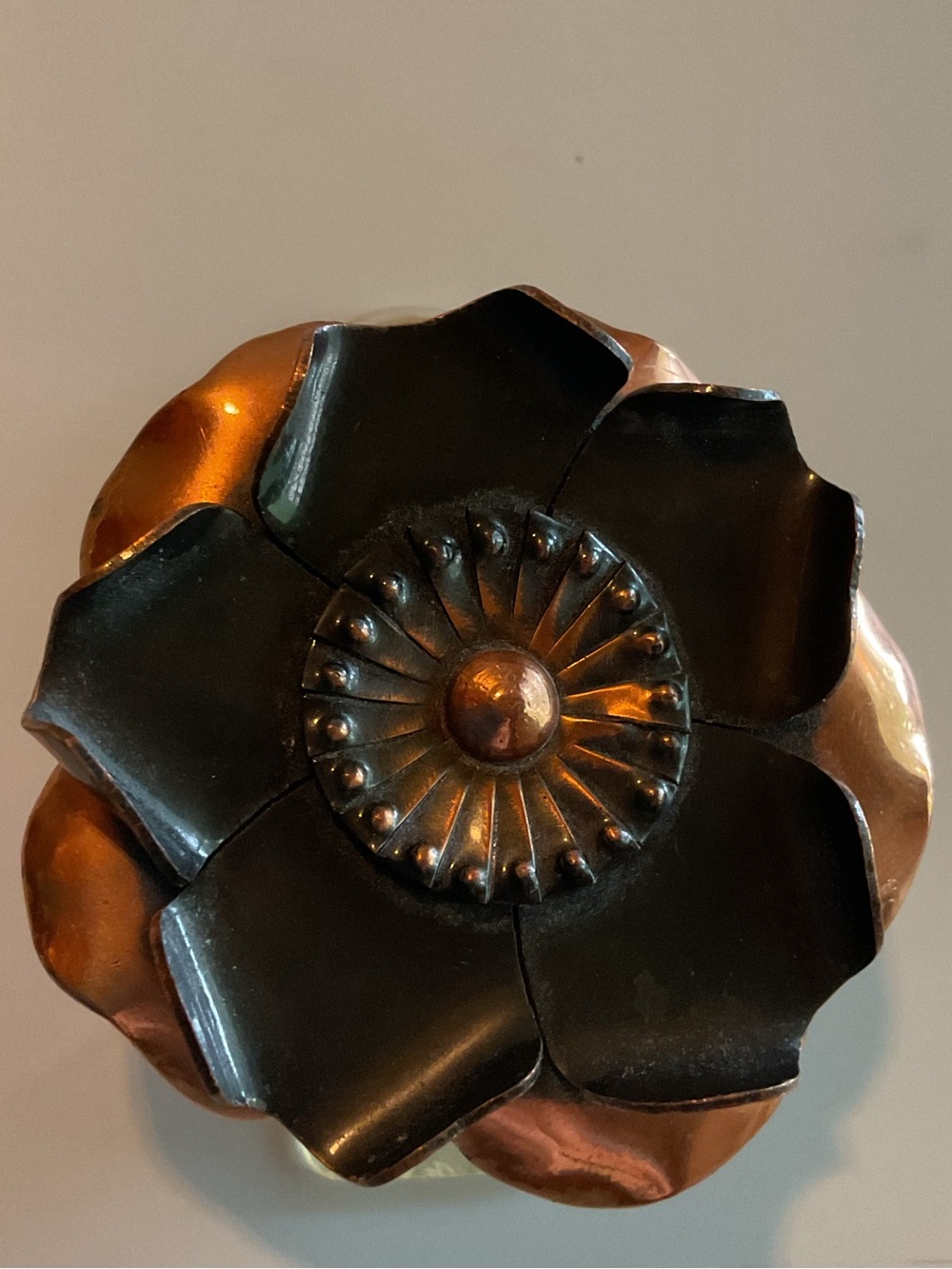 Decorative Flower Brooch - Black and Copper